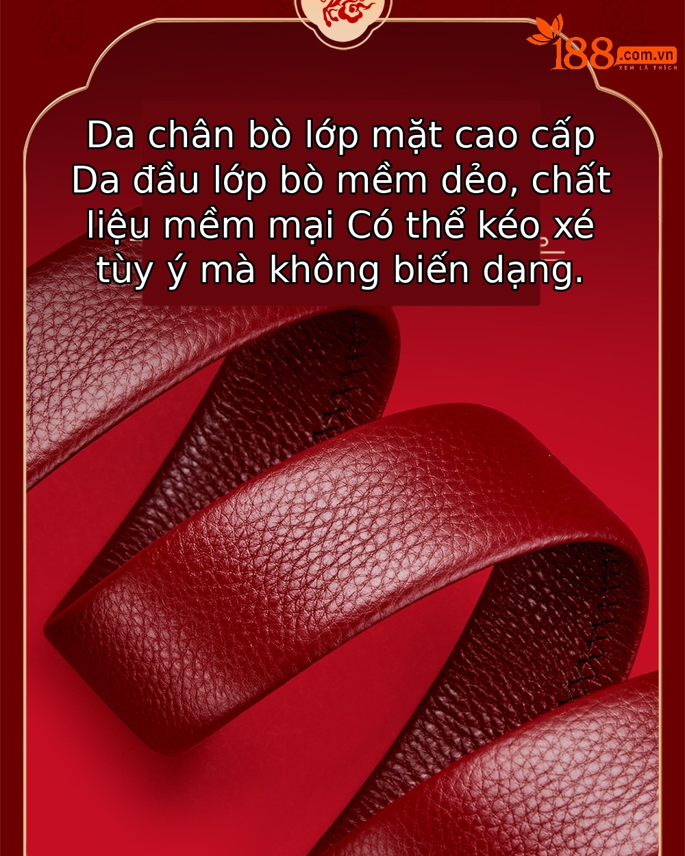 Thắt lưng da nam cao cấp Hoàng Đế Paul – da ngựa thật, khóa kim loại, nội đỏ may mắn — 120cm, 130cm, 110cm, 125cm chi tiết 8