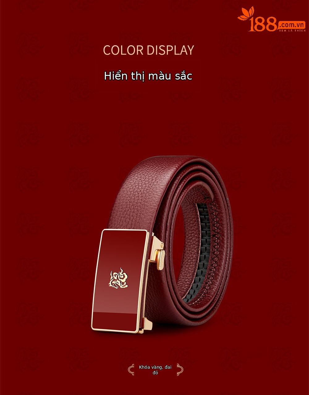 Thắt lưng da nam cao cấp Hoàng Đế Paul – da ngựa thật, khóa kim loại, nội đỏ may mắn — 120cm, 130cm, 110cm, 125cm chi tiết 9