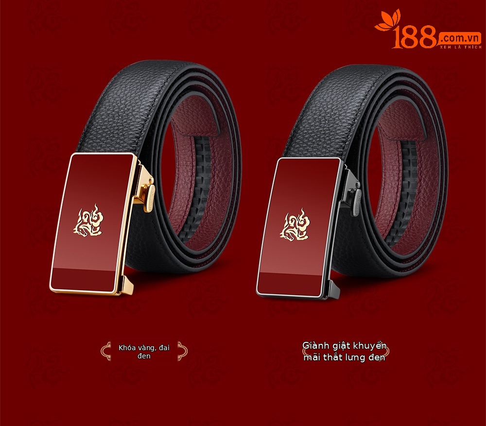 Thắt lưng da nam cao cấp Hoàng Đế Paul – da ngựa thật, khóa kim loại, nội đỏ may mắn — 120cm, 130cm, 110cm, 125cm chi tiết 10