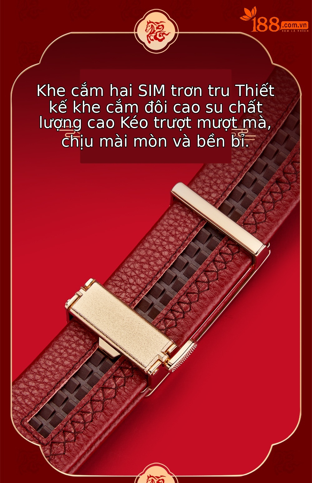 Thắt lưng da nam cao cấp Hoàng Đế Paul – da ngựa thật, khóa kim loại, nội đỏ may mắn — 120cm, 130cm, 110cm, 125cm chi tiết 11