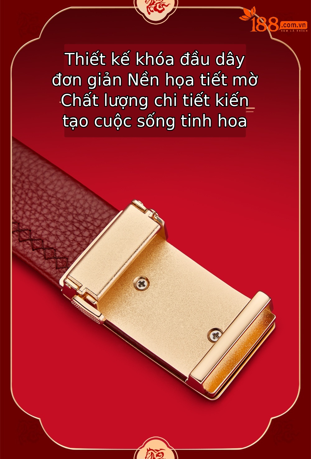 Thắt lưng da nam cao cấp Hoàng Đế Paul – da ngựa thật, khóa kim loại, nội đỏ may mắn — 120cm, 130cm, 110cm, 125cm chi tiết 12