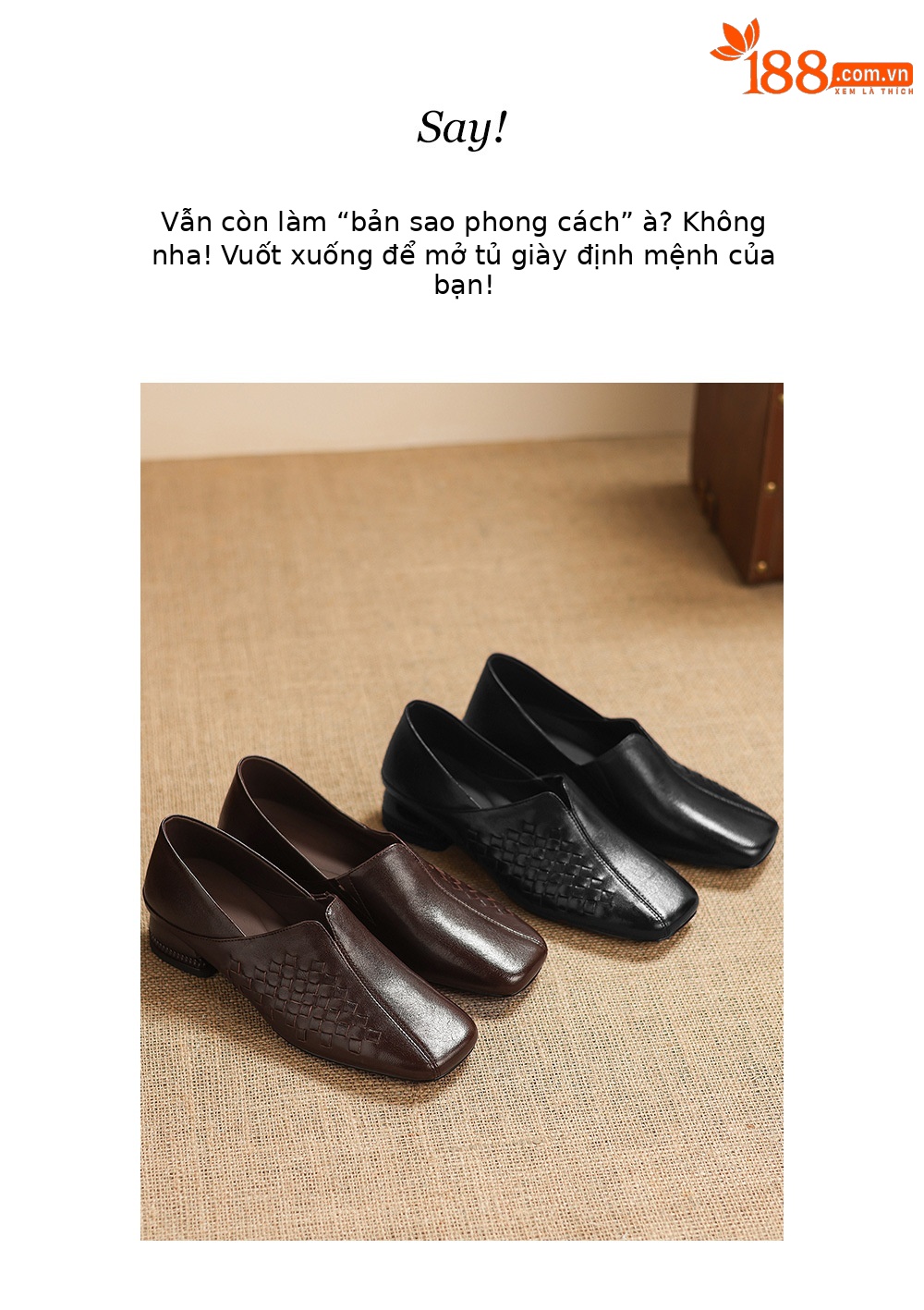 Giày lười nữ mũi vuông da cừu đan dệt, đế thấp gót vuông, phong cách cơ bản bốn mùa — nâu chi tiết 2