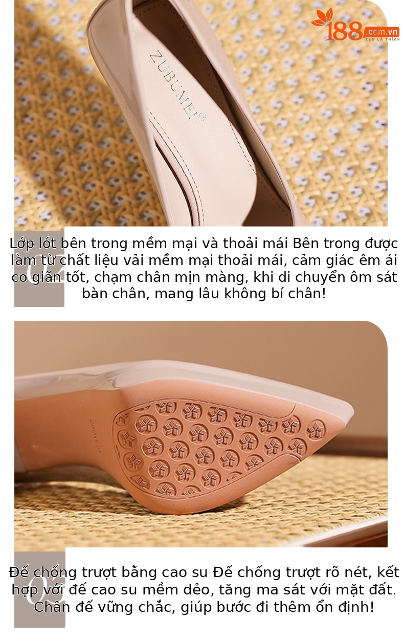 Giày cao gót nữ đế xuồng mũi nhọn kiểu lười — màu đen chi tiết 5