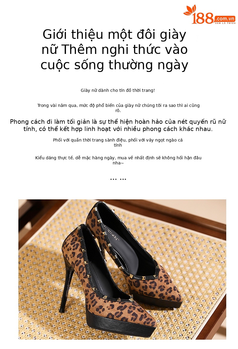 Giày lười nữ mũi nhọn đinh tán họa tiết da báo — in họa tiết da báo chi tiết 2