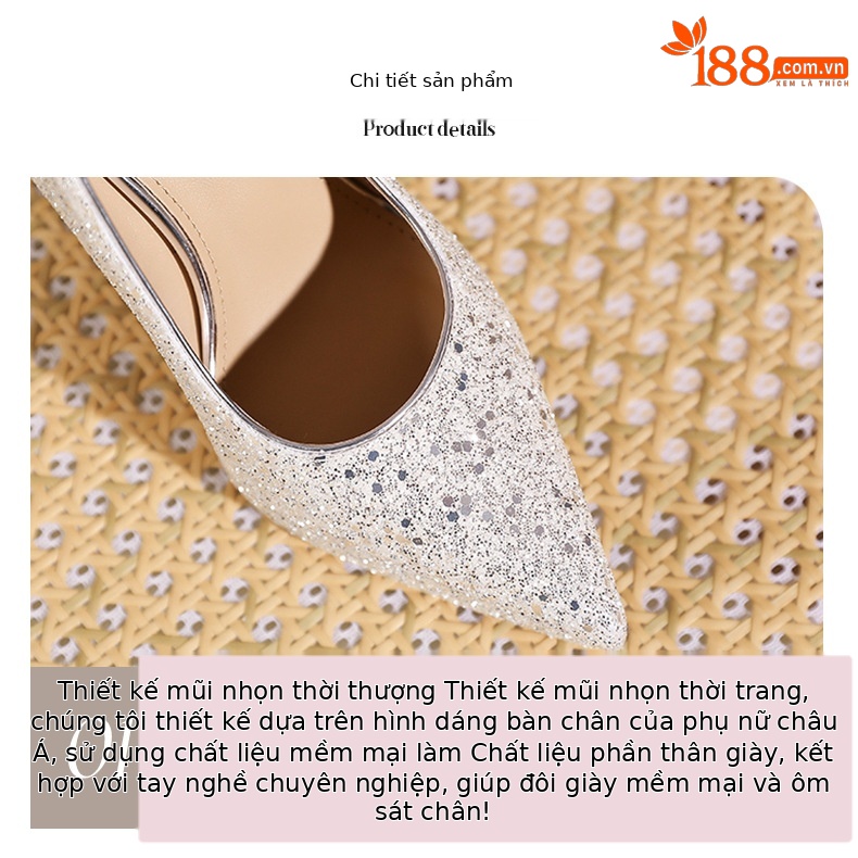 Giày cao gót nữ mũi nhọn đế xuồng sequin lấp lánh gót 12 cm — Rượu sâm banh chi tiết 4