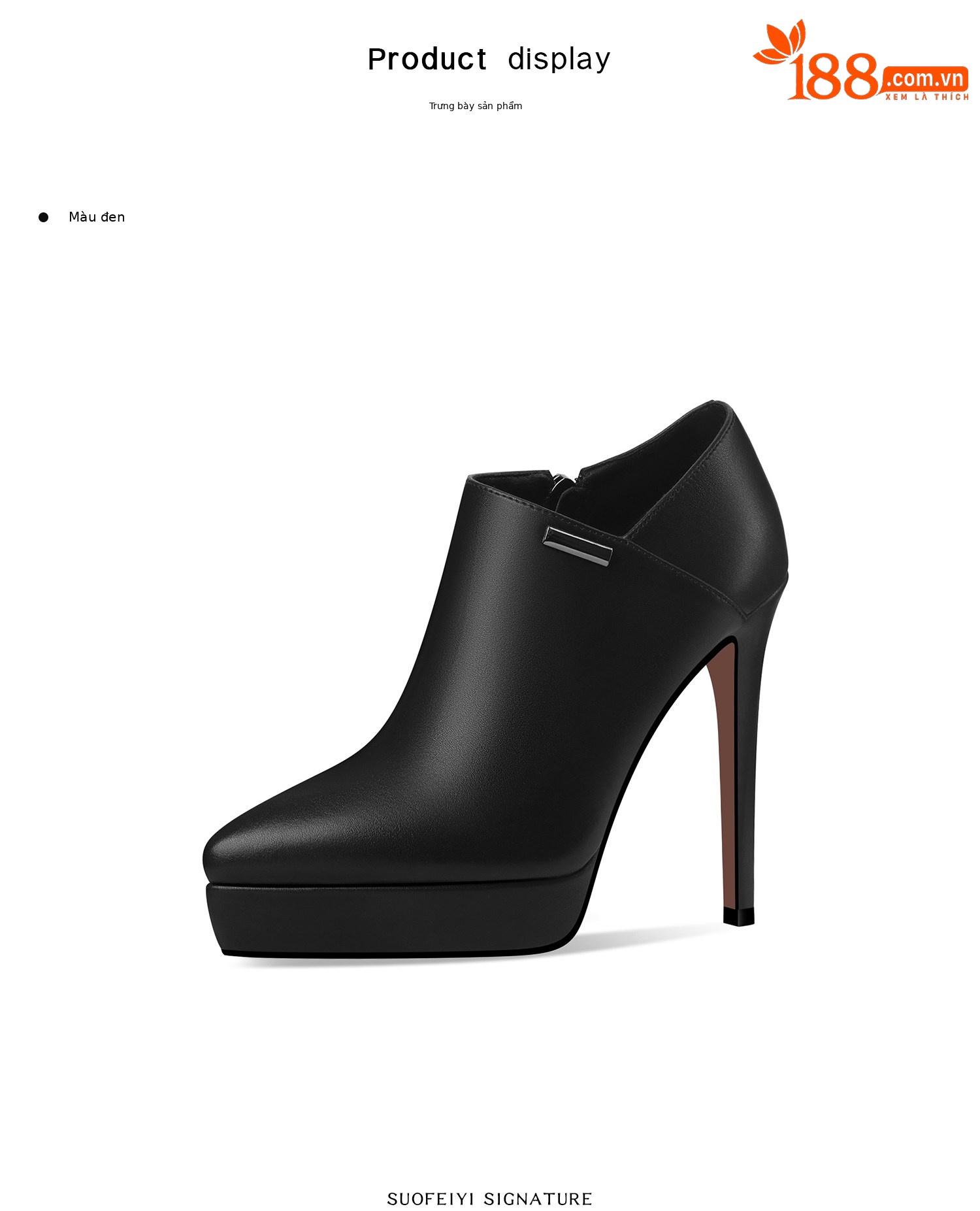 Boot cổ thấp nữ mũi nhọn gót siêu cao 8cm đế chống nước khóa kéo bên — Đen, Trắng chi tiết 2