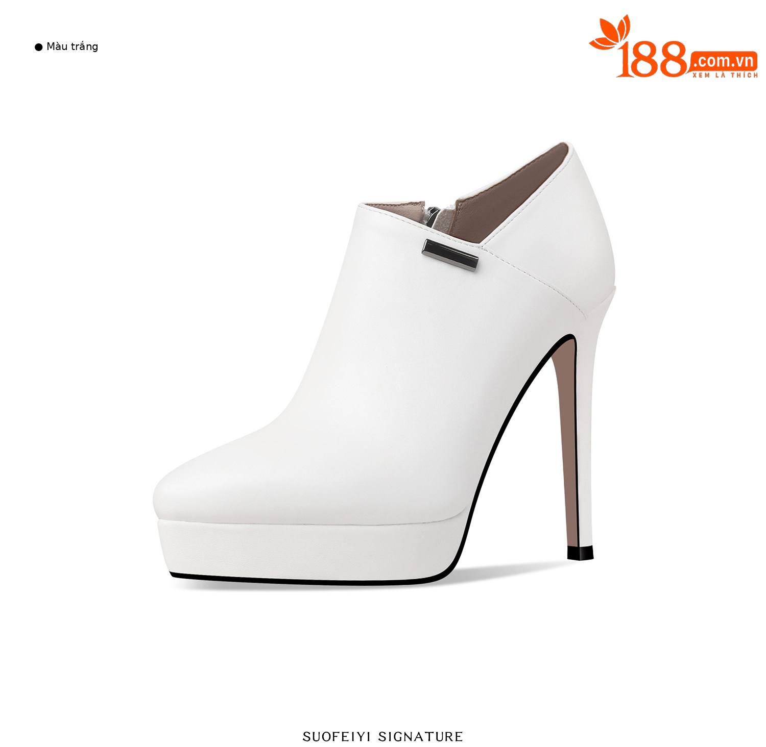 Boot cổ thấp nữ mũi nhọn gót siêu cao 8cm đế chống nước khóa kéo bên — Đen, Trắng chi tiết 6