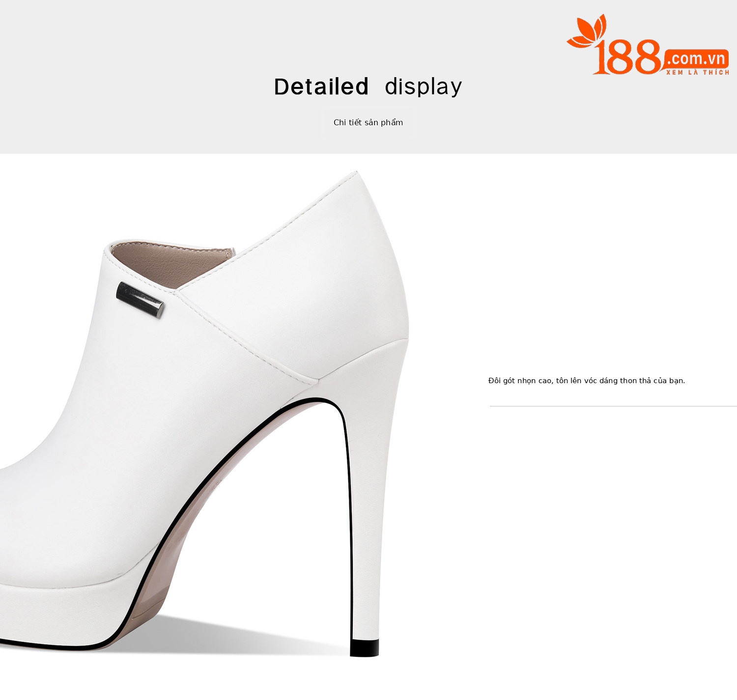 Boot cổ thấp nữ mũi nhọn gót siêu cao 8cm đế chống nước khóa kéo bên — Đen, Trắng chi tiết 10
