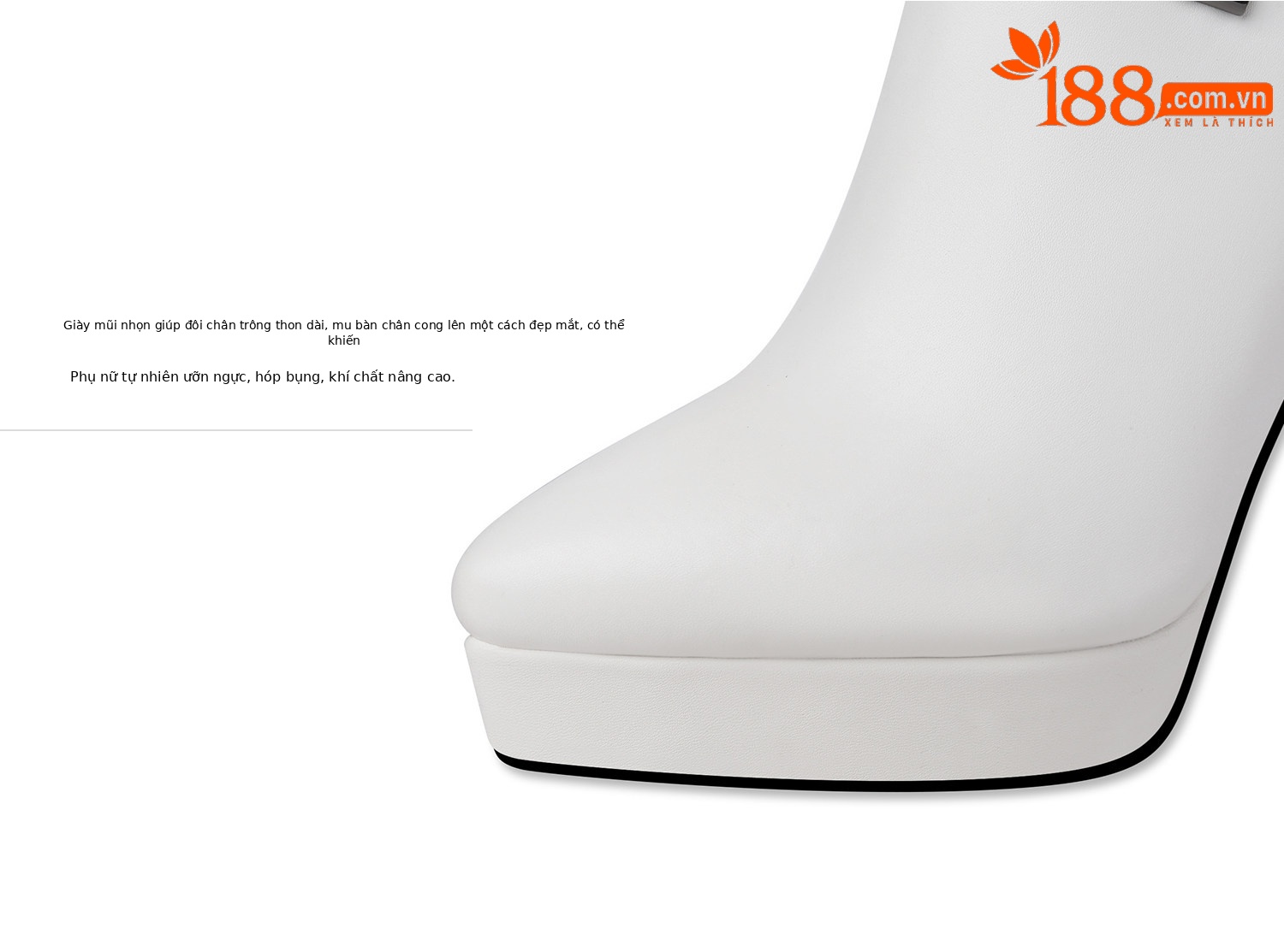 Boot cổ thấp nữ mũi nhọn gót siêu cao 8cm đế chống nước khóa kéo bên — Đen, Trắng chi tiết 11