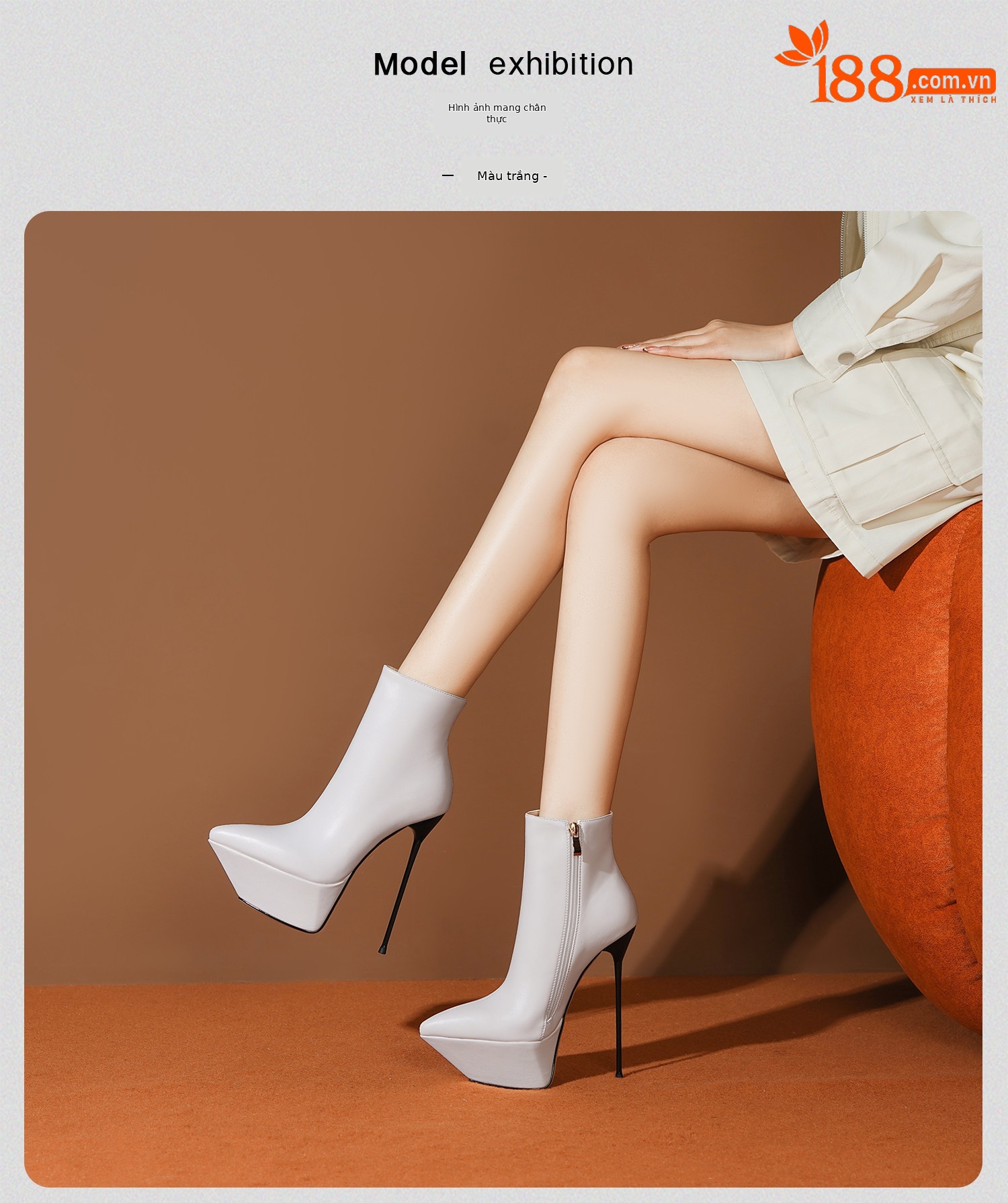 Boot cao gót nữ cổ thấp mũi nhọn đế platform chống nước — Trắng, Đen chi tiết 14