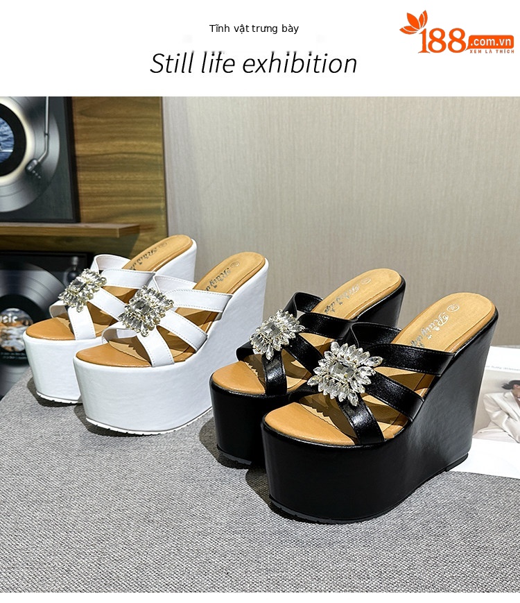 Dép xỏ ngón nữ đế xuồng EVA siêu nhẹ, tăng chiều cao, chống trơn trượt — Các mặt hàng 12cm được làm theo yêu cầu sẽ không được trả lại và không thể trao đổi. Vui lòng ghi rõ màu sắc trong ghi chú đơn hàng., Trắng 15cm, Đen 15cm chi tiết 25