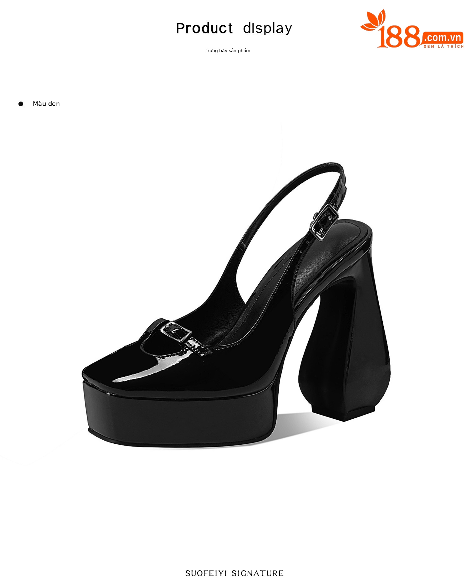 Sandal cao gót nữ mũi vuông đế xuồng chống nước — Đen, Trắng chi tiết 2