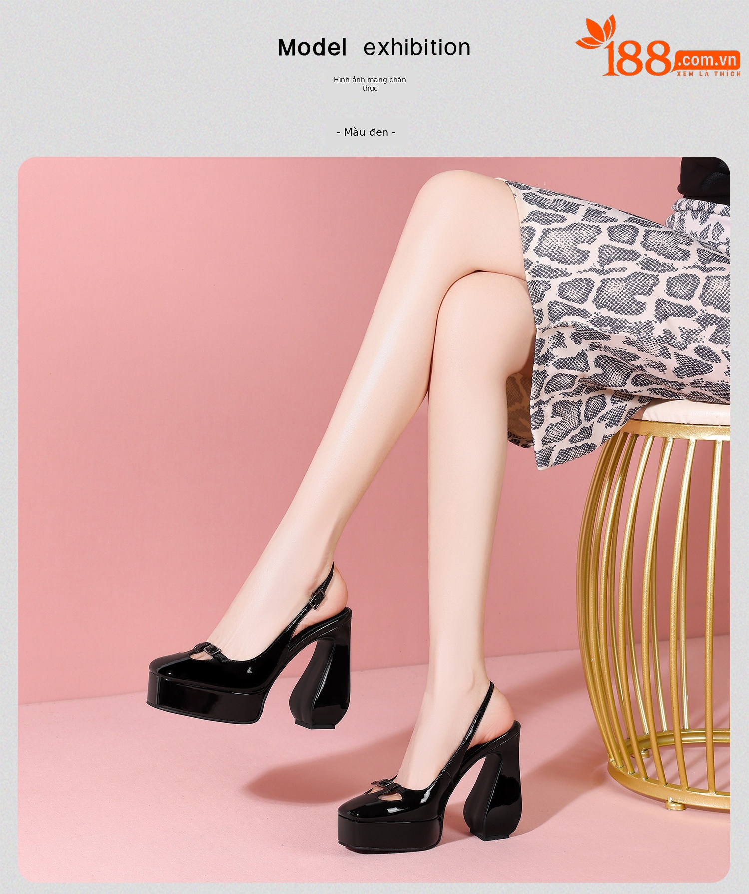 Sandal cao gót nữ mũi vuông đế xuồng chống nước — Đen, Trắng chi tiết 14