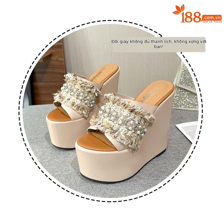 Dép xỏ ngón nữ đế xuồng đính ngọc trai phong cách thời trang — Các mặt hàng 10cm được làm theo yêu cầu sẽ không được trả lại và không thể trao đổi., Các mặt hàng 12cm được sản xuất theo yêu cầu không được trả lại và không được trao đổi., Mơ 15cm chi tiết 3