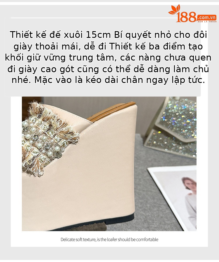 Dép xỏ ngón nữ đế xuồng đính ngọc trai phong cách thời trang — Các mặt hàng 10cm được làm theo yêu cầu sẽ không được trả lại và không thể trao đổi., Các mặt hàng 12cm được sản xuất theo yêu cầu không được trả lại và không được trao đổi., Mơ 15cm chi tiết 6
