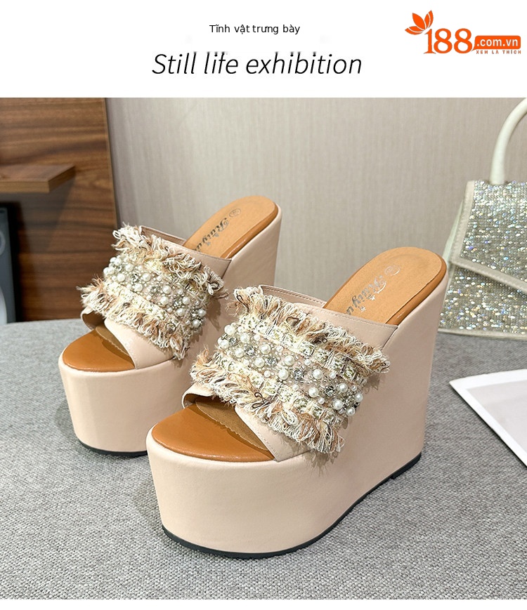 Dép xỏ ngón nữ đế xuồng đính ngọc trai phong cách thời trang — Các mặt hàng 10cm được làm theo yêu cầu sẽ không được trả lại và không thể trao đổi., Các mặt hàng 12cm được sản xuất theo yêu cầu không được trả lại và không được trao đổi., Mơ 15cm chi tiết 16