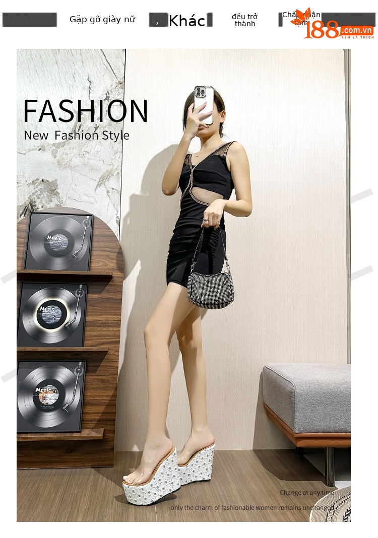 Dép cao gót nữ đế xuồng 15 cm, slip-on sequin trong suốt, chống trơn trượt — Các mặt hàng 10cm được làm theo yêu cầu sẽ không được trả lại và không thể trao đổi., Các mặt hàng 12cm được sản xuất theo yêu cầu không được trả lại và không được trao đổi., Trắng chi tiết 1