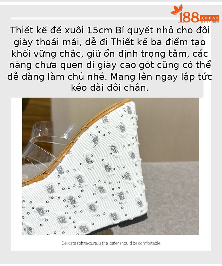 Dép cao gót nữ đế xuồng 15 cm, slip-on sequin trong suốt, chống trơn trượt — Các mặt hàng 10cm được làm theo yêu cầu sẽ không được trả lại và không thể trao đổi., Các mặt hàng 12cm được sản xuất theo yêu cầu không được trả lại và không được trao đổi., Trắng chi tiết 6