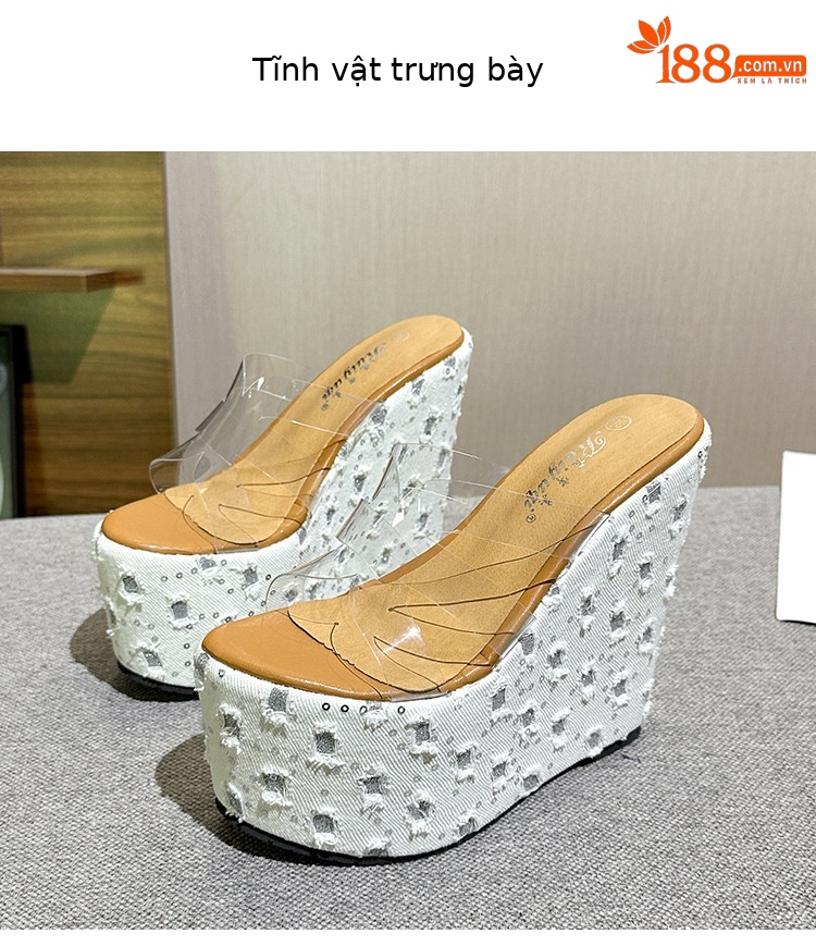 Dép cao gót nữ đế xuồng 15 cm, slip-on sequin trong suốt, chống trơn trượt — Các mặt hàng 10cm được làm theo yêu cầu sẽ không được trả lại và không thể trao đổi., Các mặt hàng 12cm được sản xuất theo yêu cầu không được trả lại và không được trao đổi., Trắng chi tiết 16