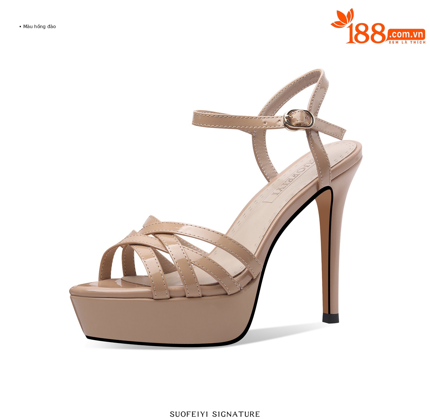Sandal cao gót nữ hở mũi đế platform chống nước gót nhọn quai một dây — Đen, Mơ chi tiết 6