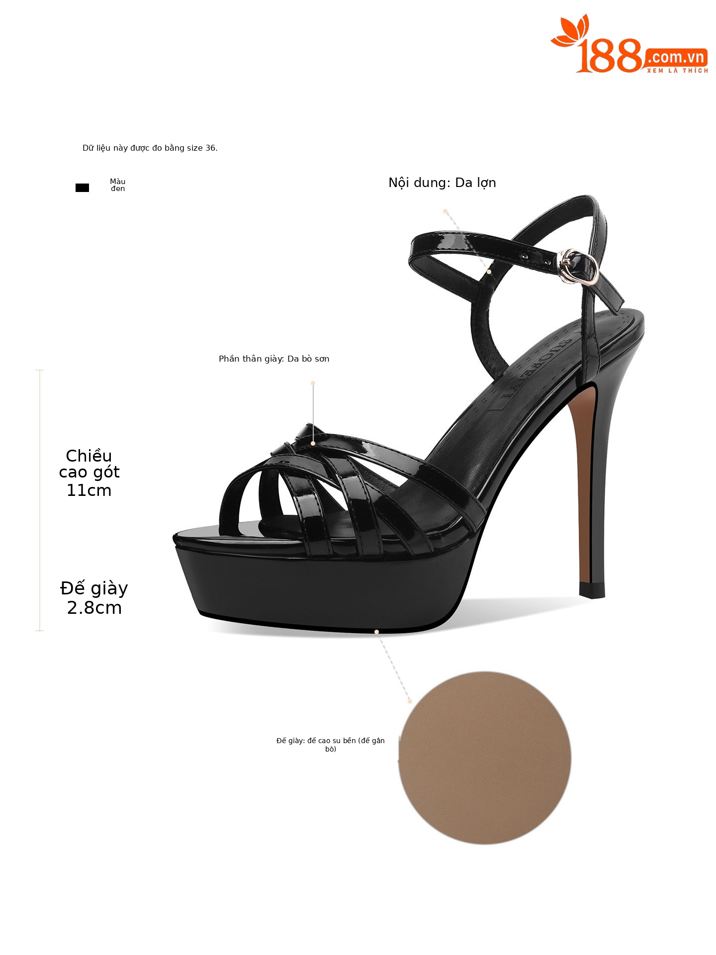 Sandal cao gót nữ hở mũi đế platform chống nước gót nhọn quai một dây — Đen, Mơ