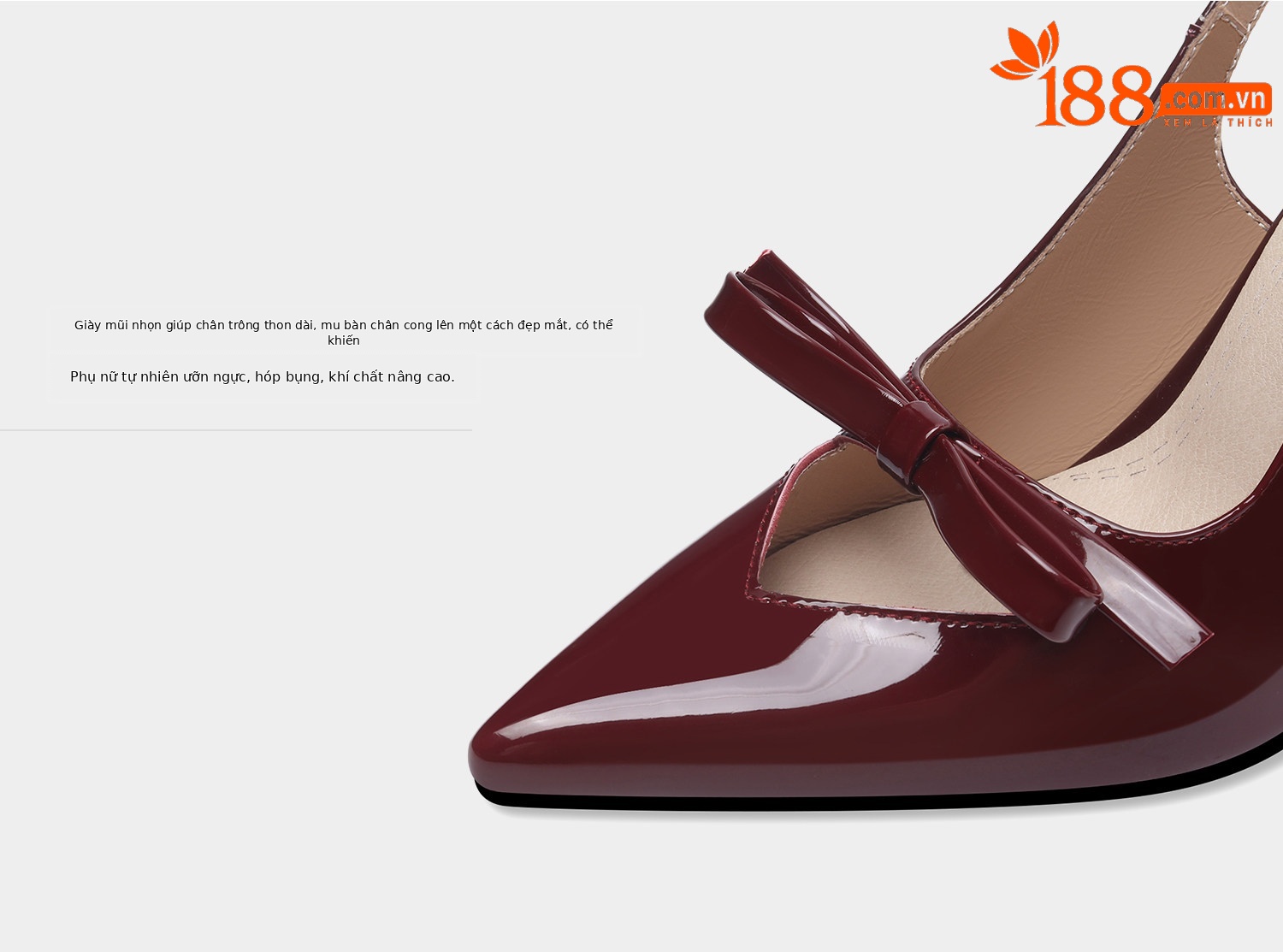 Sandal cao gót nữ hở mũi mũi nhọn chất liệu da bóng, quai mắt cá, nơ trang trí — Đen, Đỏ rượu chi tiết 11