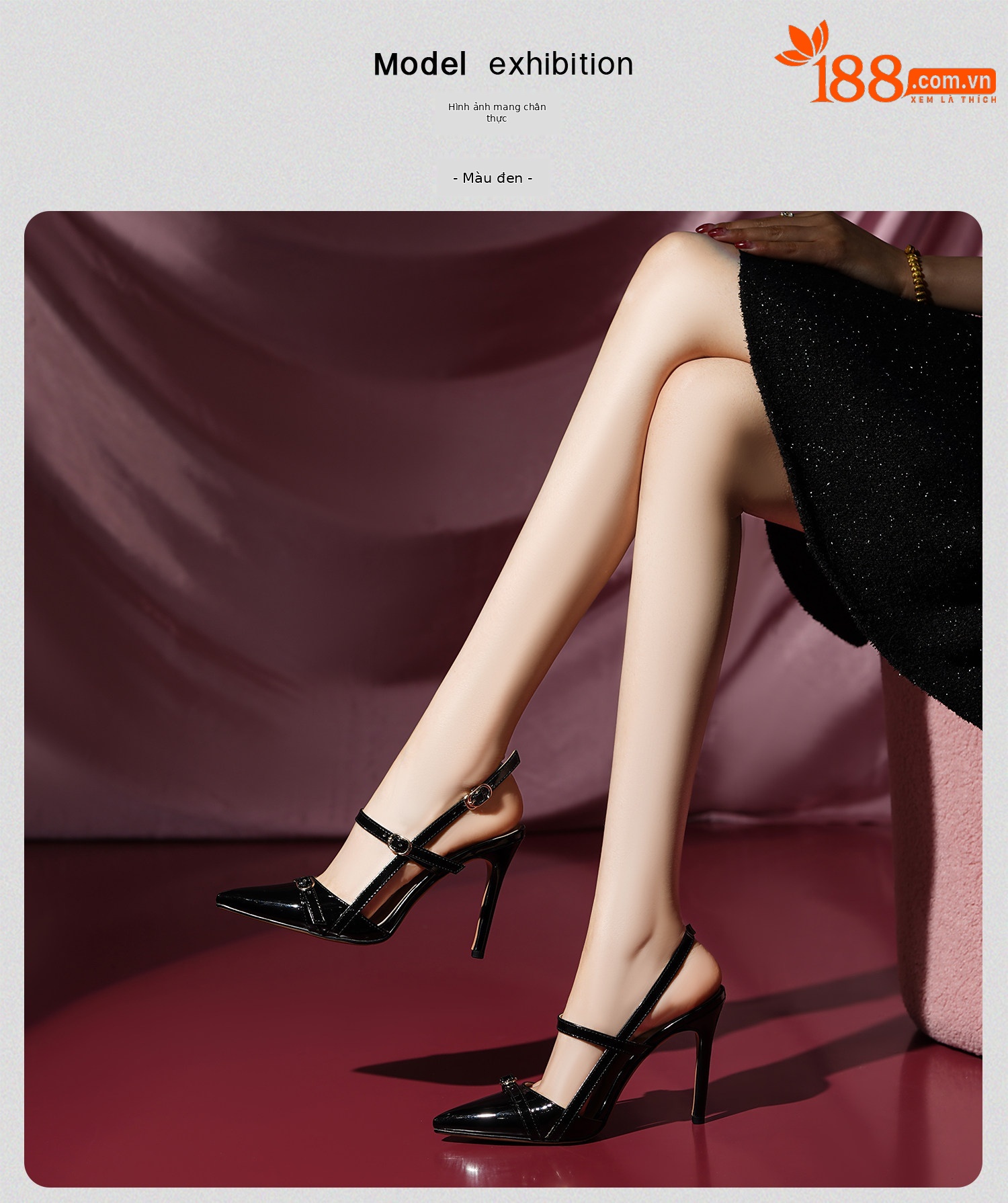 Sandal cao gót mũi nhọn quai mảnh kiểu Pháp — Đen, Mơ chi tiết 14