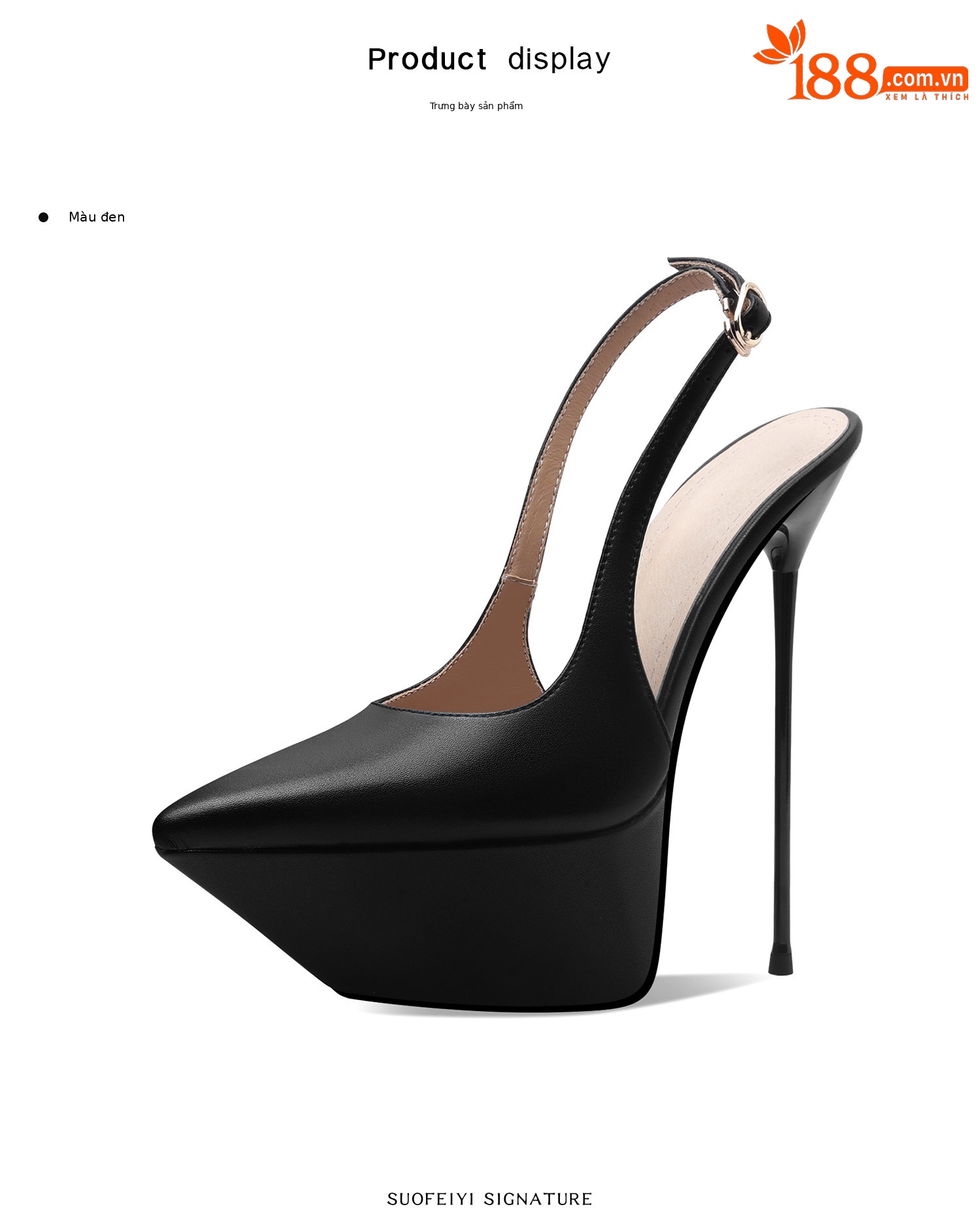Sandal cao gót nữ mũi nhọn quai một dây, gót siêu cao 12 cm — Đen, Trắng chi tiết 2