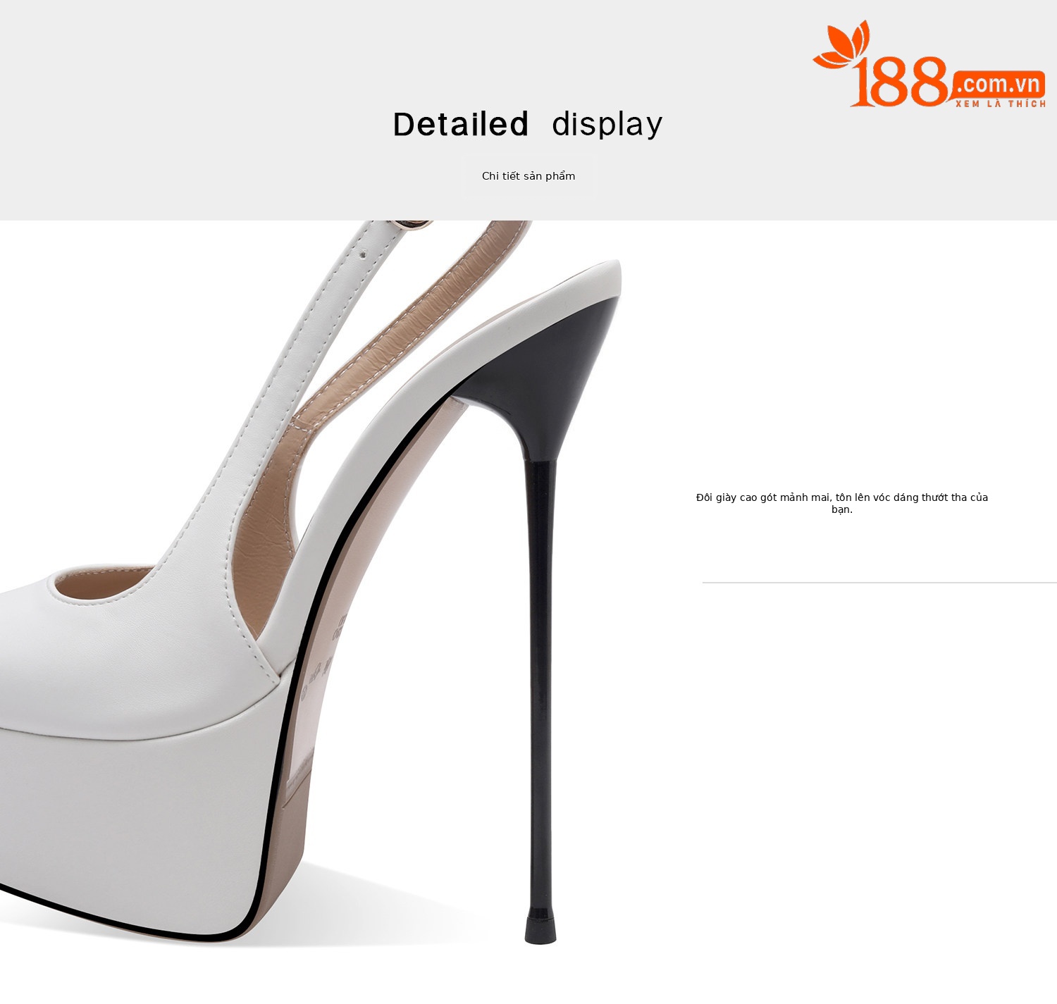 Sandal cao gót nữ mũi nhọn quai một dây, gót siêu cao 12 cm — Đen, Trắng chi tiết 10