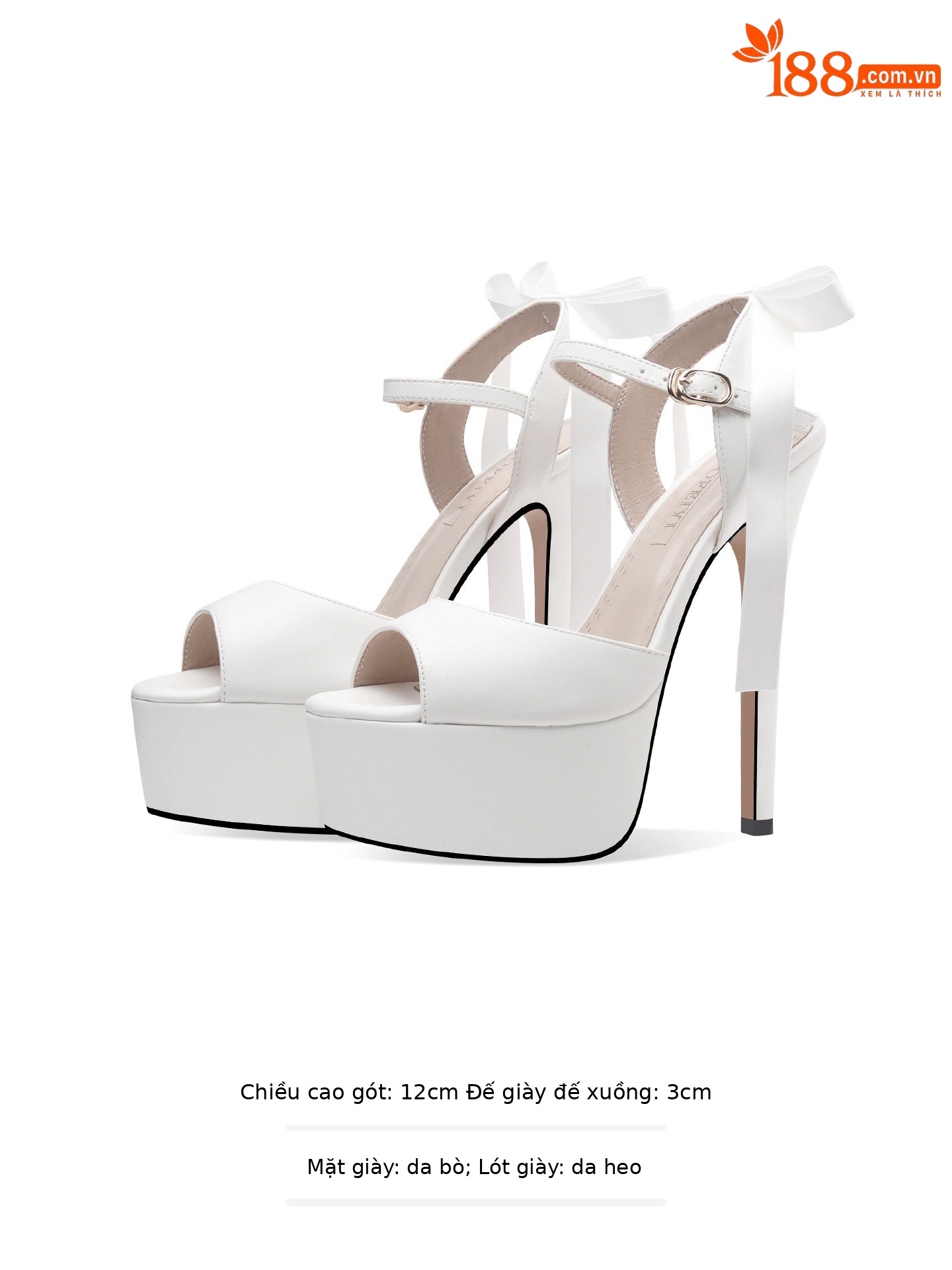 Sandal cao gót nữ hở mũi nơ bướm đế platform gót 12-15 cm — Đen Cao Gót 12cm, Trắng Cao Gót 12cm, Đen Cao Gót 13cm, Trắng Cao Gót 13cm chi tiết 1