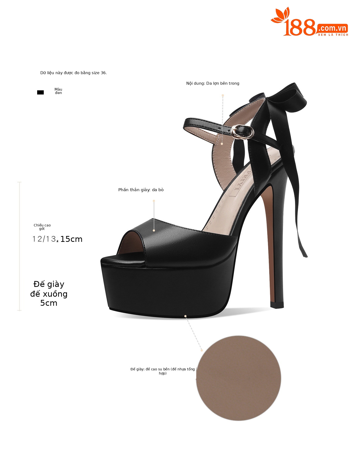 Sandal cao gót nữ hở mũi nơ bướm đế platform gót 12-15 cm — Đen Cao Gót 12cm, Trắng Cao Gót 12cm, Đen Cao Gót 13cm, Trắng Cao Gót 13cm