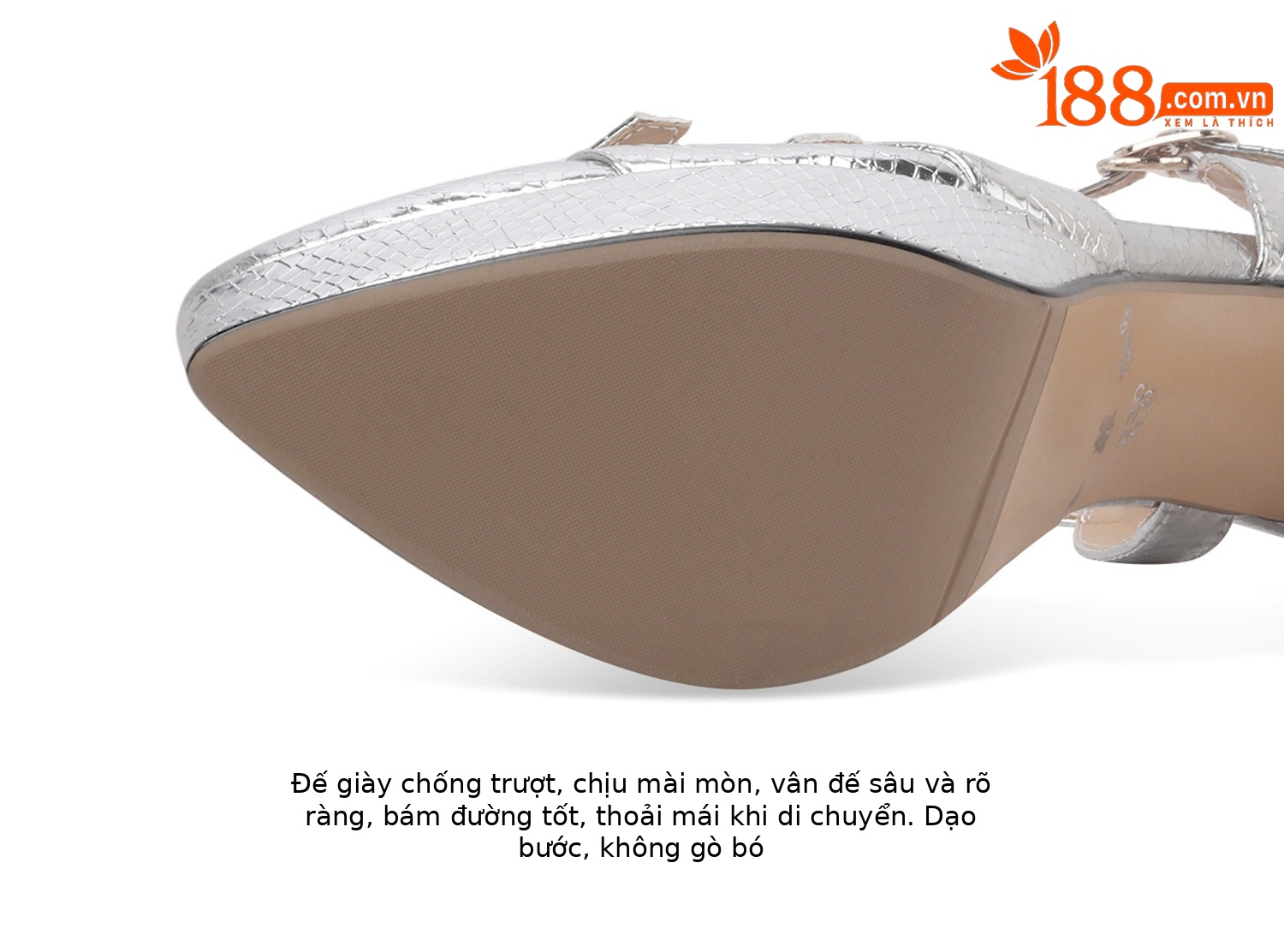 Giày sandal cao gót nữ mũi nhọn gót nhọn khoét rỗng quai mắt cá — Đen, Bạc, Vàng chi tiết 13