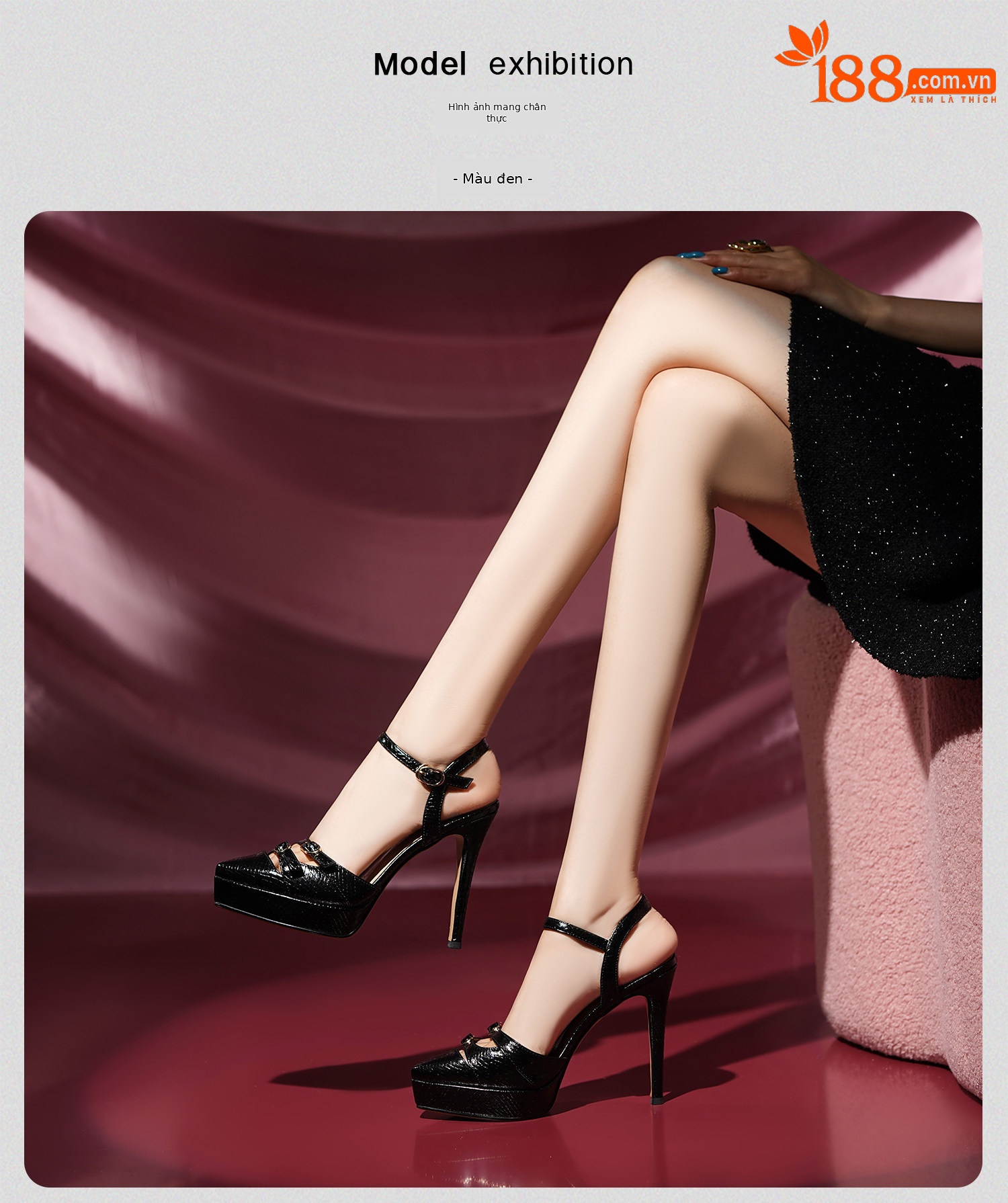 Giày sandal cao gót nữ mũi nhọn gót nhọn khoét rỗng quai mắt cá — Đen, Bạc, Vàng chi tiết 14