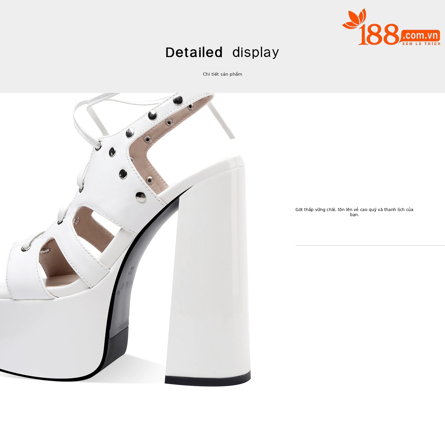 Sandal cao gót nữ mũi hở quai chéo da bóng đế dày gót vuông — Đen, Trắng chi tiết 10