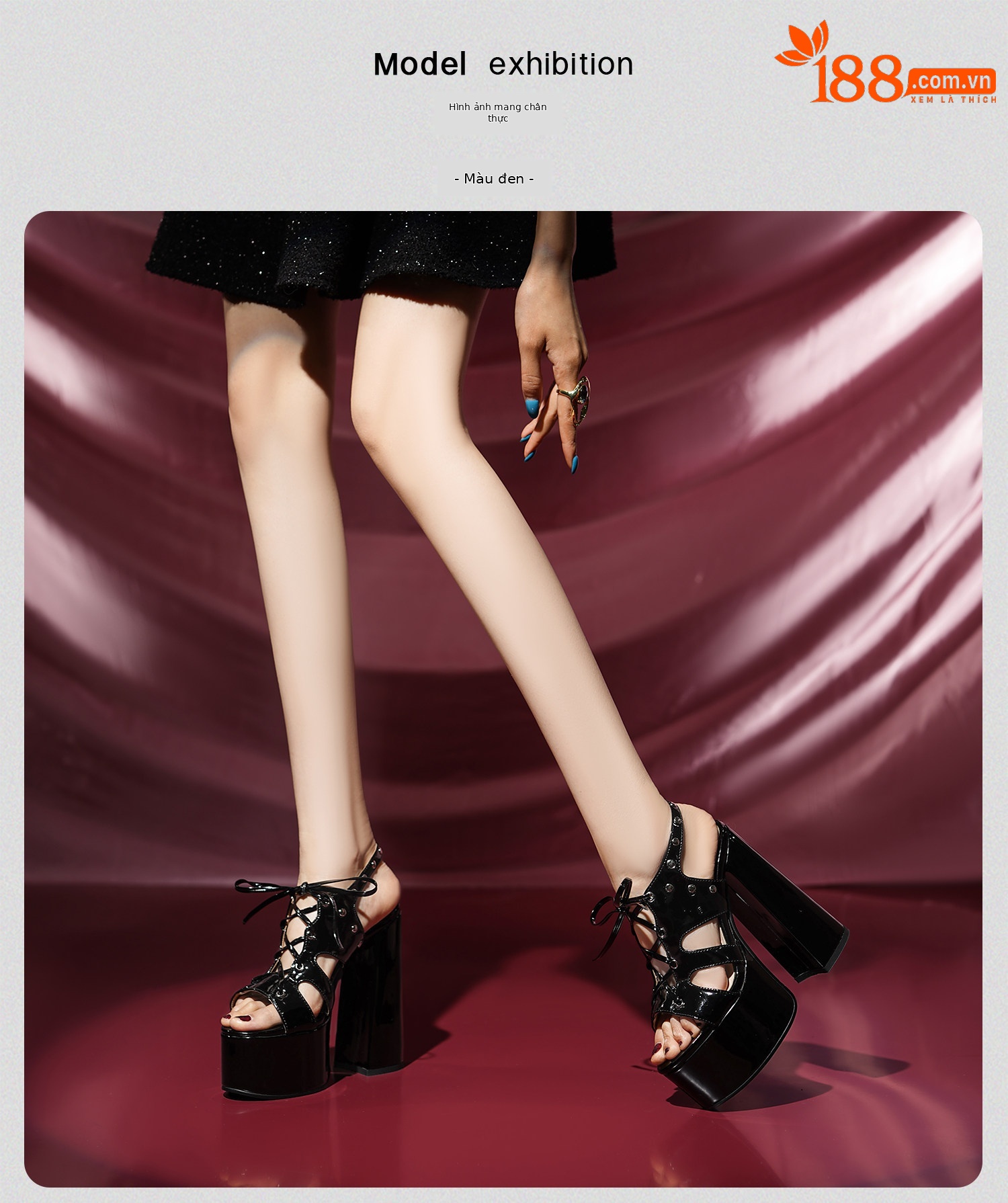 Sandal cao gót nữ mũi hở quai chéo da bóng đế dày gót vuông — Đen, Trắng chi tiết 14