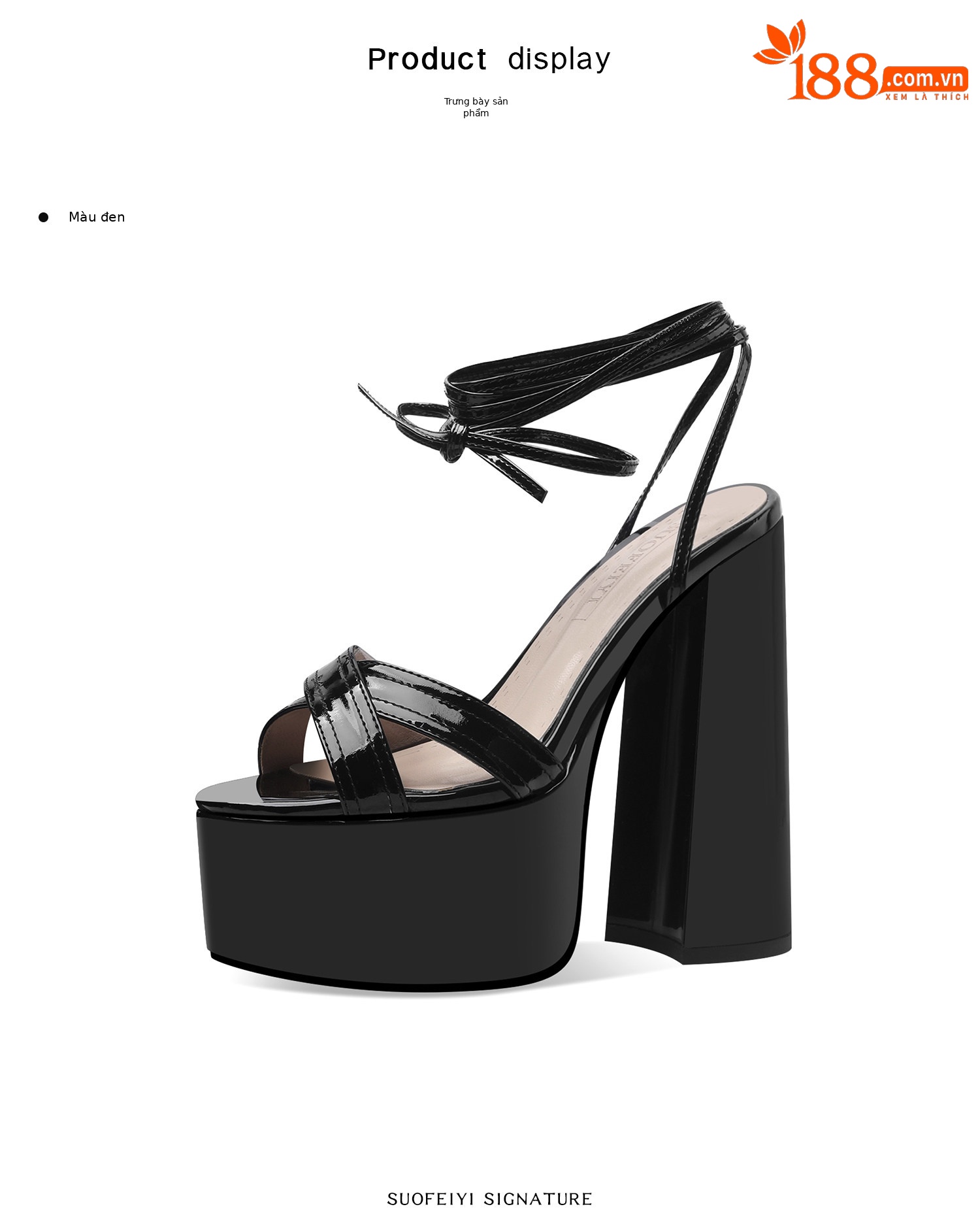 Sandal cao gót nữ quai chéo đế dày phong cách châu Âu — Đen, Trắng chi tiết 2