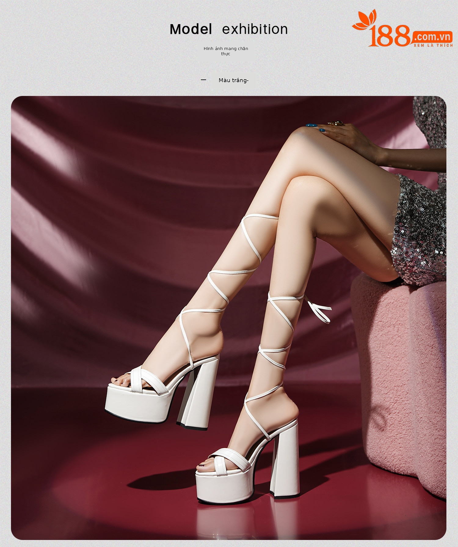 Sandal cao gót nữ quai chéo đế dày phong cách châu Âu — Đen, Trắng chi tiết 17