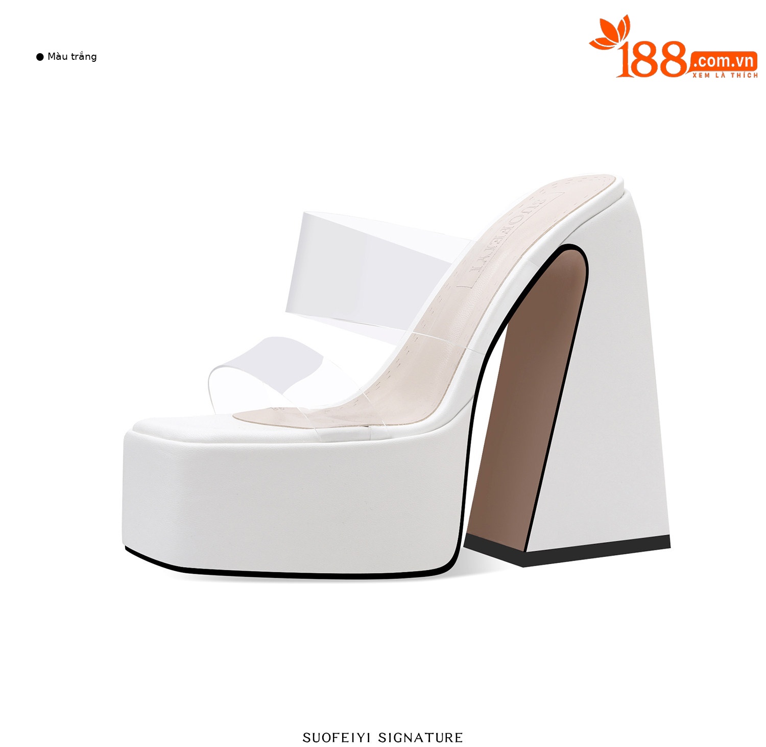 Sandal cao gót nữ hở mũi đế dày gót vuông trong suốt — Đen, Trắng, Mơ chi tiết 5