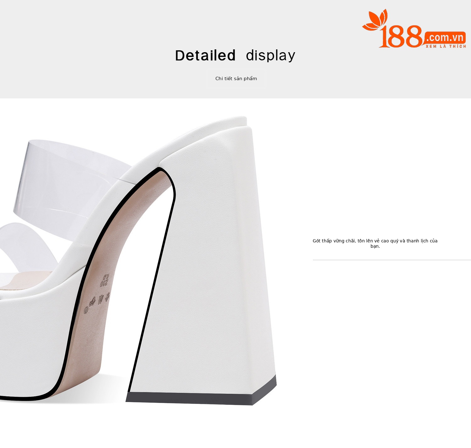 Sandal cao gót nữ hở mũi đế dày gót vuông trong suốt — Đen, Trắng, Mơ chi tiết 10