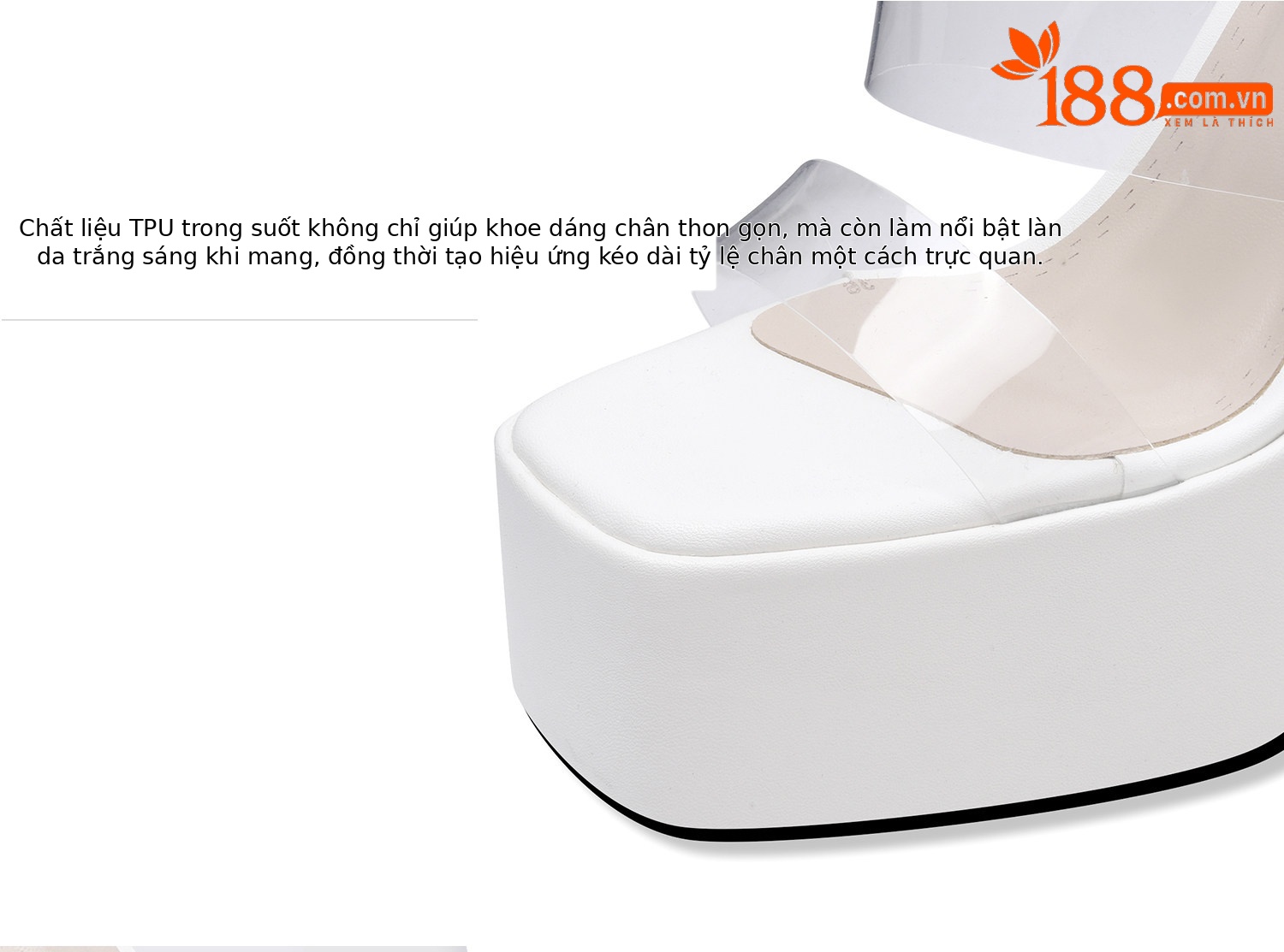 Sandal cao gót nữ hở mũi đế dày gót vuông trong suốt — Đen, Trắng, Mơ chi tiết 11