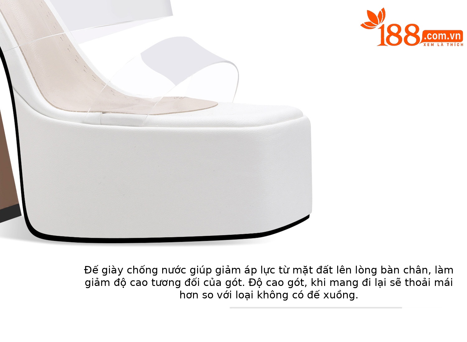 Sandal cao gót nữ hở mũi đế dày gót vuông trong suốt — Đen, Trắng, Mơ chi tiết 12