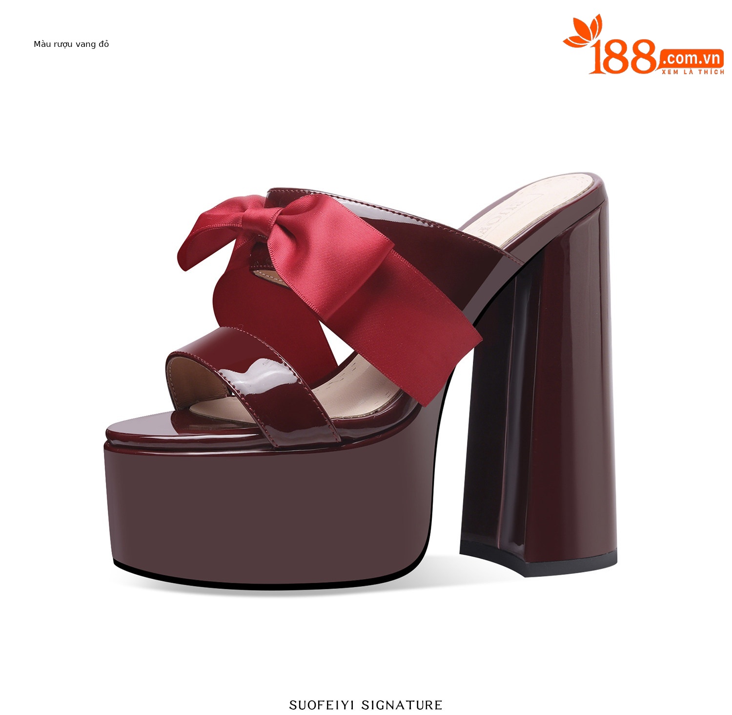 Sandal cao gót nữ mũi hở đế dày nơ bướm phong cách Pháp — Đen, Đỏ rượu chi tiết 6