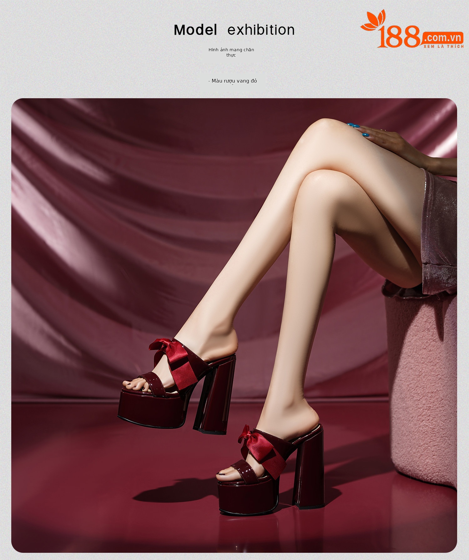Sandal cao gót nữ mũi hở đế dày nơ bướm phong cách Pháp — Đen, Đỏ rượu chi tiết 16