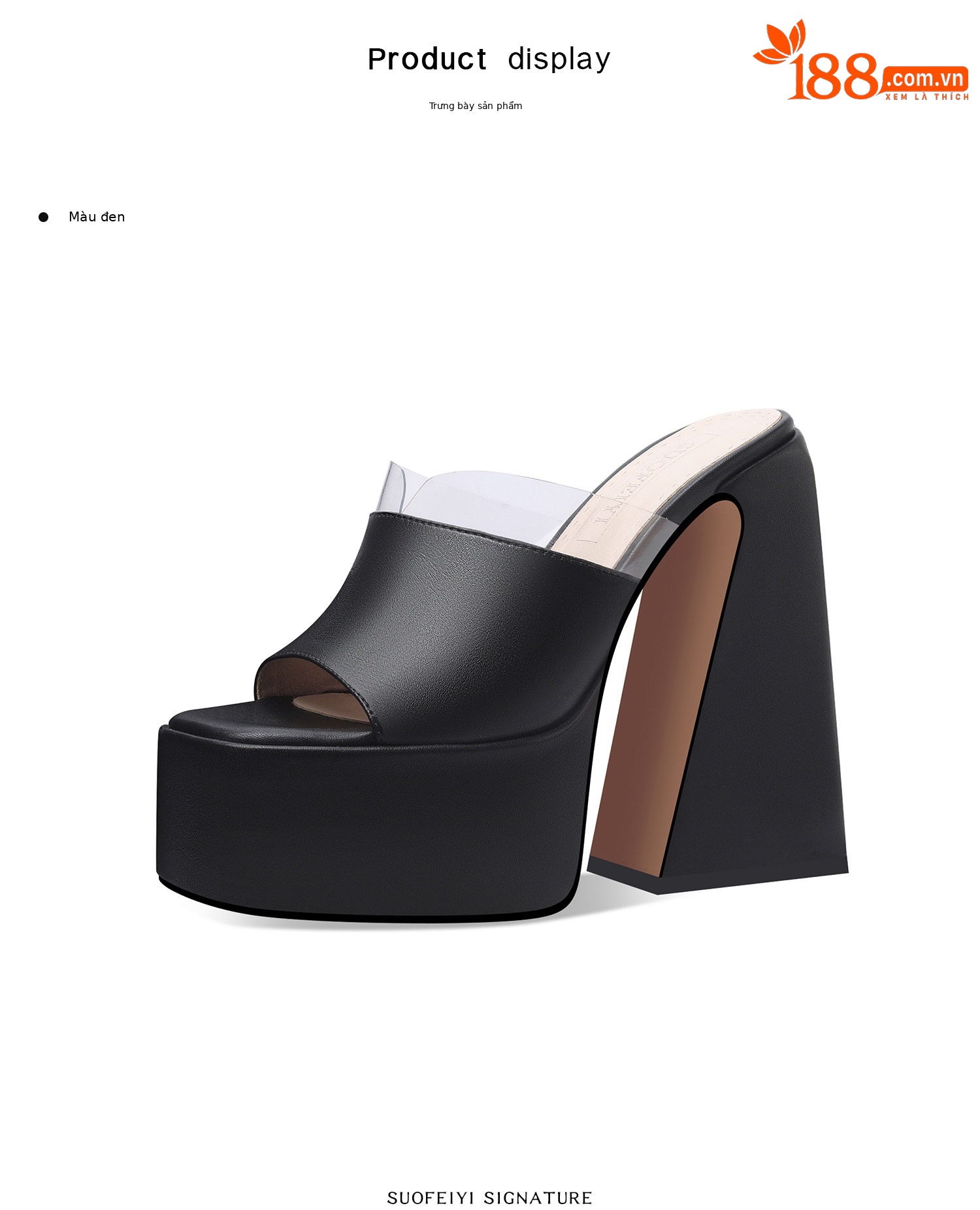 Sandal cao gót nữ mũi hở đế dày chunky gót vuông — Đen, Trắng chi tiết 2