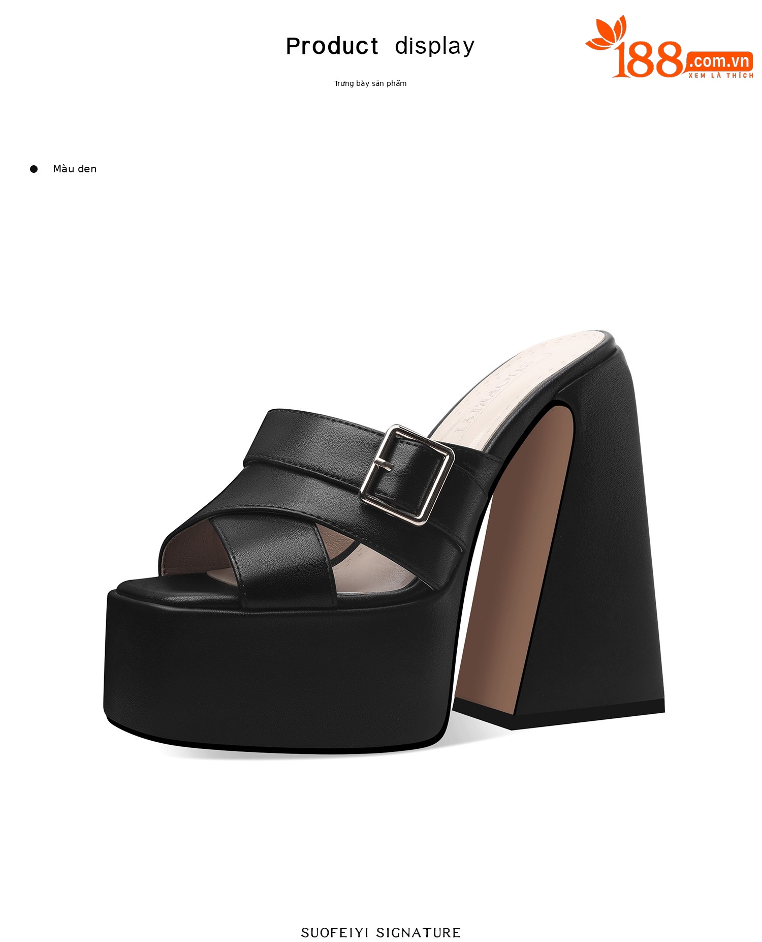 Sandal cao gót nữ hở mũi quai ngang đế dày gót vuông — Đen, Xanh dương, Vàng+Trắng, Hồng+Trắng chi tiết 2
