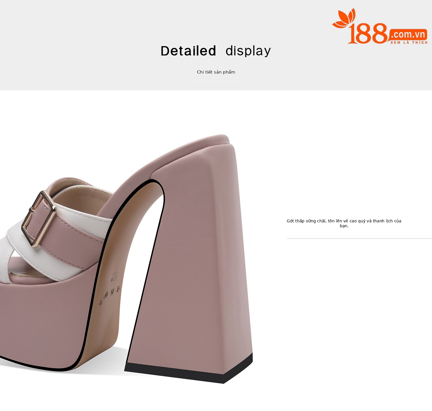 Sandal cao gót nữ hở mũi quai ngang đế dày gót vuông — Đen, Xanh dương, Vàng+Trắng, Hồng+Trắng chi tiết 10