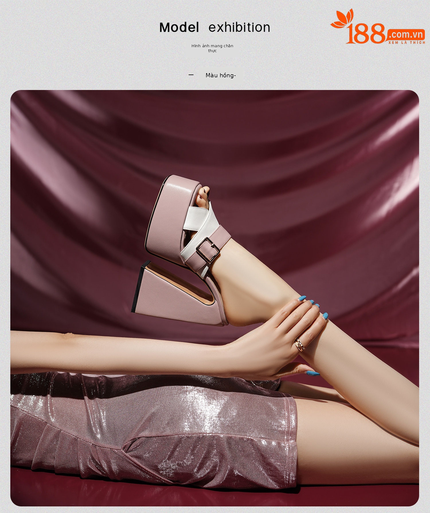 Sandal cao gót nữ hở mũi quai ngang đế dày gót vuông — Đen, Xanh dương, Vàng+Trắng, Hồng+Trắng chi tiết 20