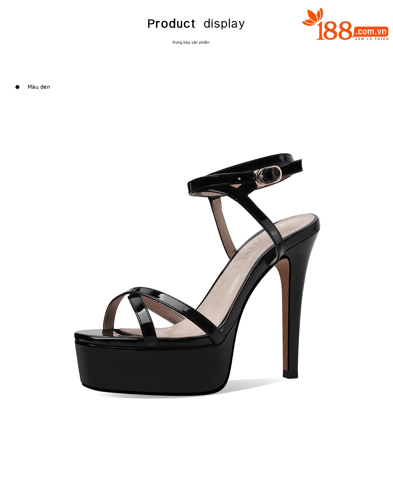 Sandal cao gót nữ hở mũi quai mắt cá phong cách Pháp, gót nhọn 12 cm, đế platform chống nước — Đen, Mơ chi tiết 2