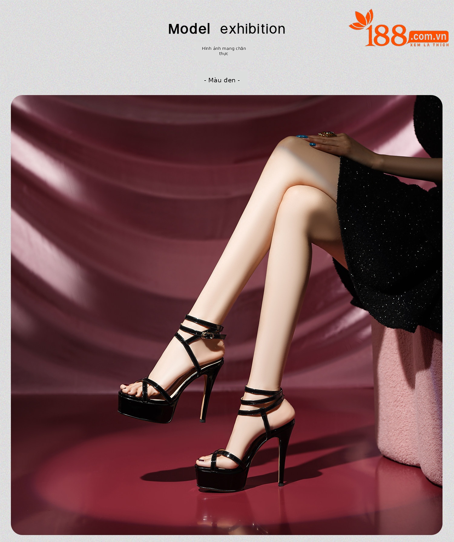 Sandal cao gót nữ hở mũi quai mắt cá phong cách Pháp, gót nhọn 12 cm, đế platform chống nước — Đen, Mơ chi tiết 14
