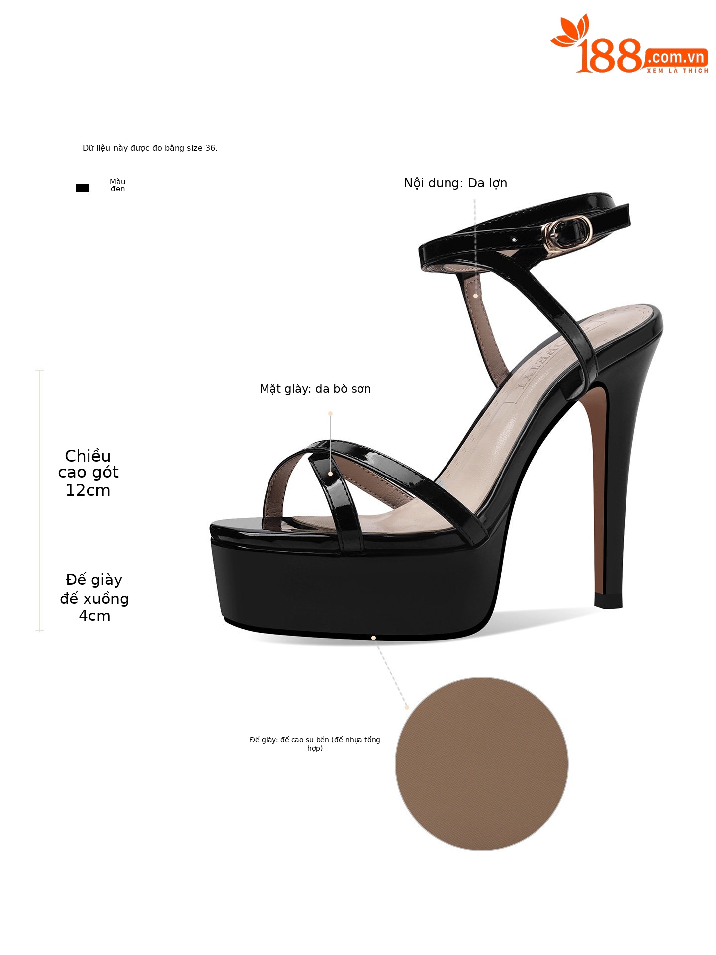 Sandal cao gót nữ hở mũi quai mắt cá phong cách Pháp, gót nhọn 12 cm, đế platform chống nước — Đen, Mơ